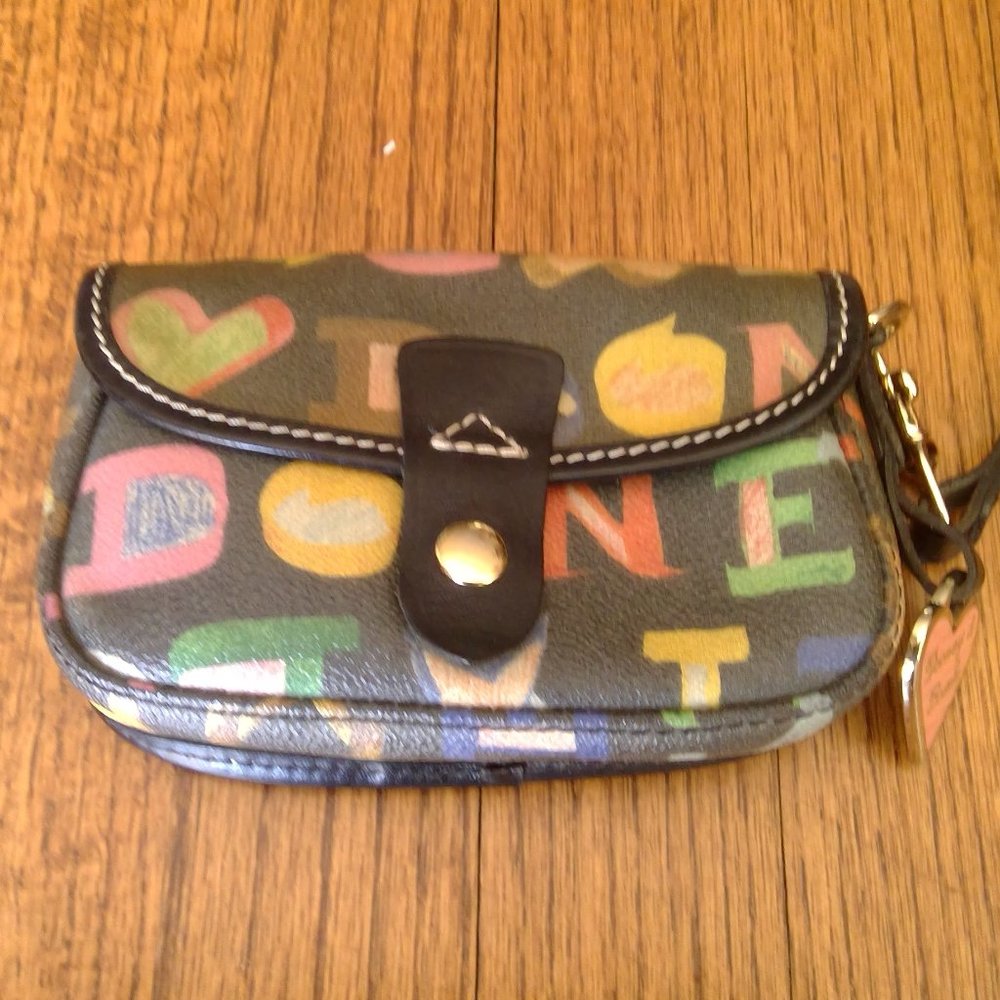 Dooney and Bourke Signature Scribble  Coated Leather Wristlet Bag